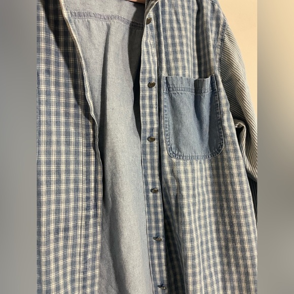 Vintage Jean Button Down Shirt with White Stripes - Picture 4 of 7